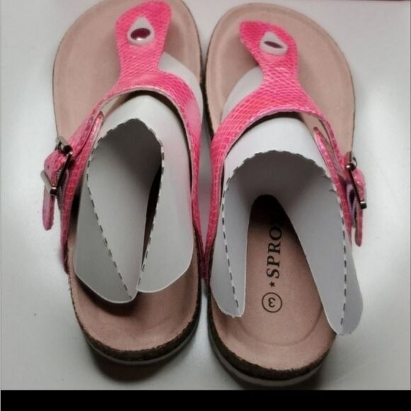NEW 3 SPROX PINK IRRIDESCENT THONG TSTRAP FRISCO CORK BIRKENSTOCK STYLE SANDALS - Picture 4 of 8